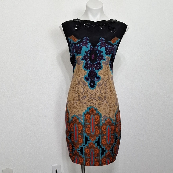 Tracy Reese Multicolor Bohemian Beaded Southwestern Boho Sheath Dress Size Small - Picture 2 of 14